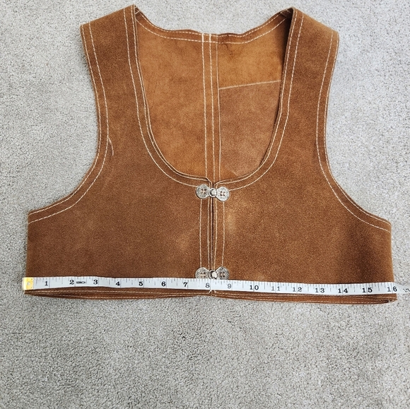 Renaissance Fair Castlecore Peasant Brown Tan Leather Suede Cropped Vest Size S - Picture 5 of 11